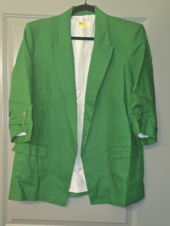 Zara Jackets & Blazers - Zara Bright Green Open-Front Blazer with Rolled Sleeves